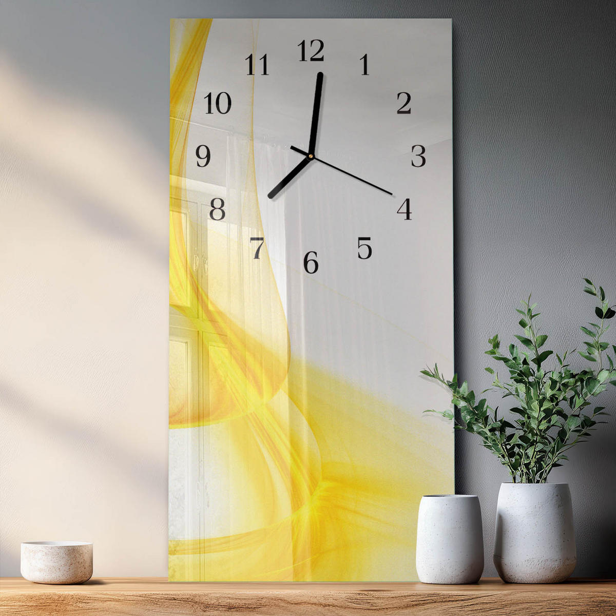 WANDUHR 60x30 cm - Mohnblumen - Gelb, Glas (30/60/0.4cm) - TULUP