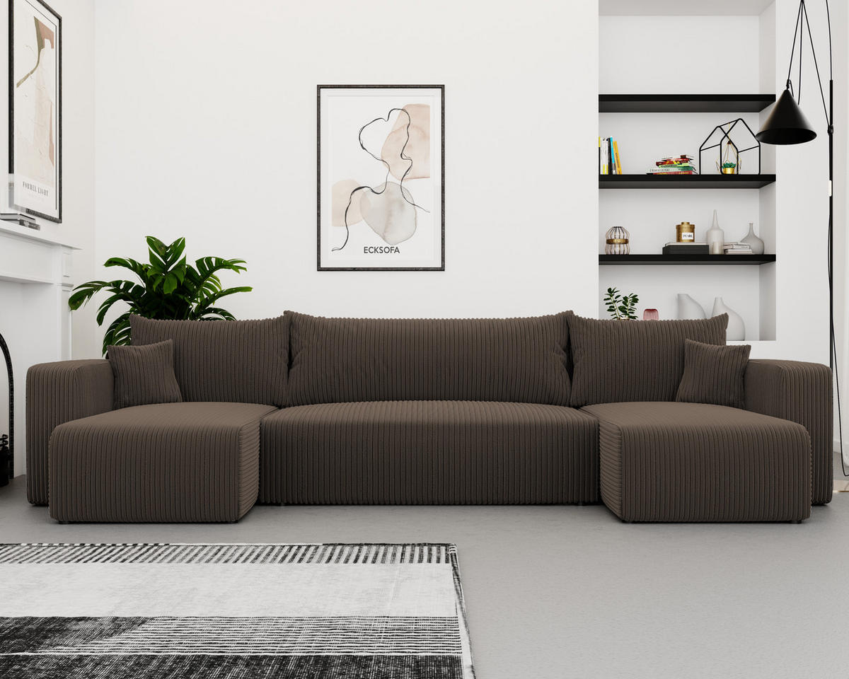 WOHNLANDSCHAFT mit Schlaffunktion und Bettkasten, Braun - Schwarz/Braun, Kunststoff/Textil (318/79/145cm) - Idohome