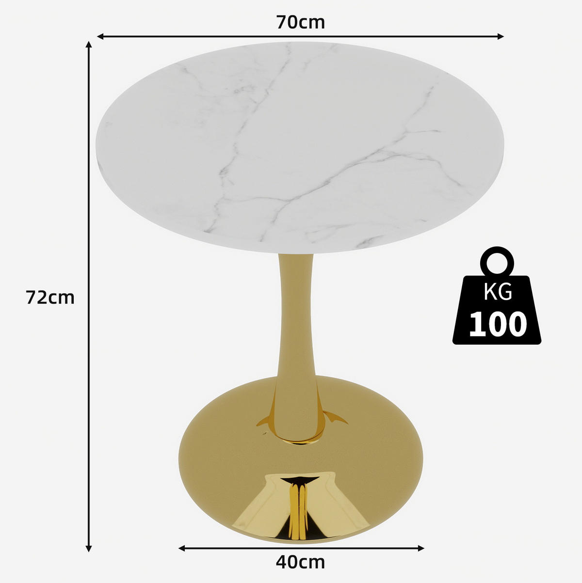 COUCHTISCH 70,1 cm in Gold-Weiß aus Kunstmarmor–rund und vielseitig - Goldfarben, Stein (70/70/72cm) - Flora Grace