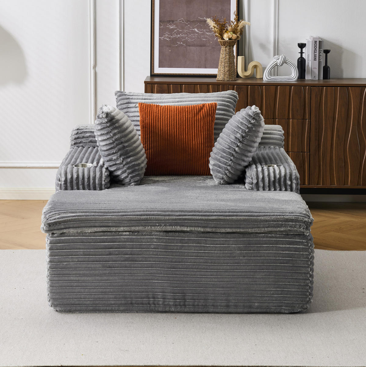 SOFA mit Chaise Lounge Grau Cord - Grau, Kunststoff (112/63/165cm) - Meubliv