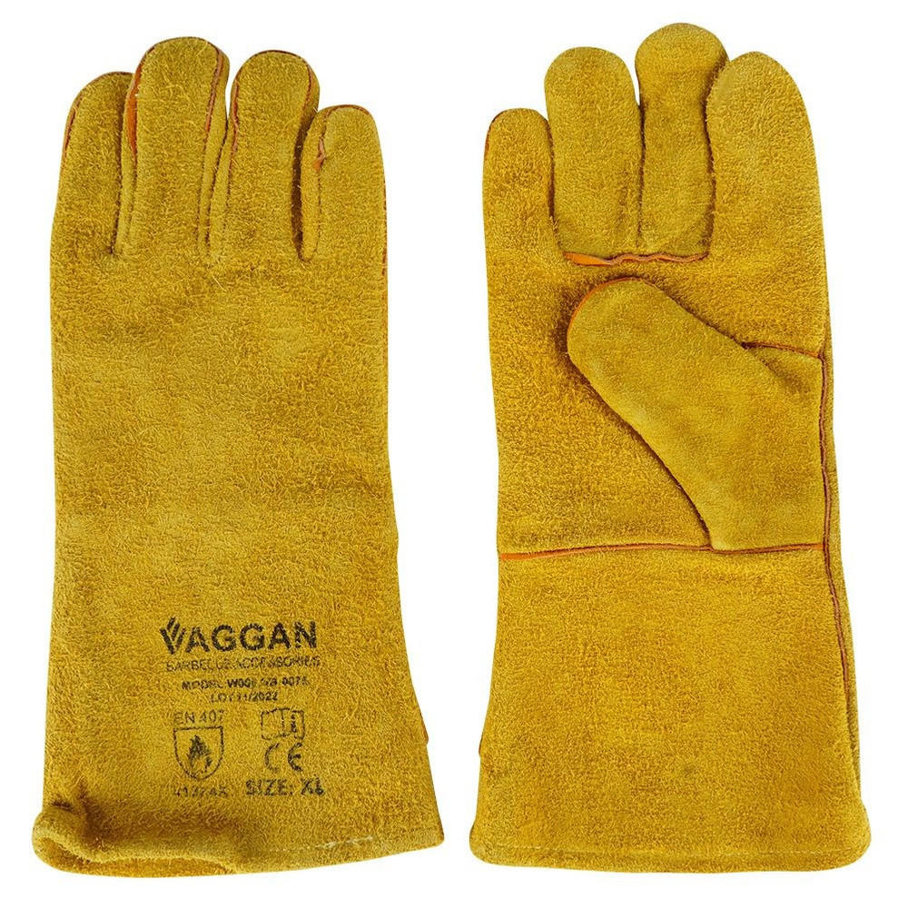 GRILLHANDSCHUHE Leder hitzebeständig 34 cm Gelb - Gelb, Leder (18/2/34cm) - Vaggan BBQ