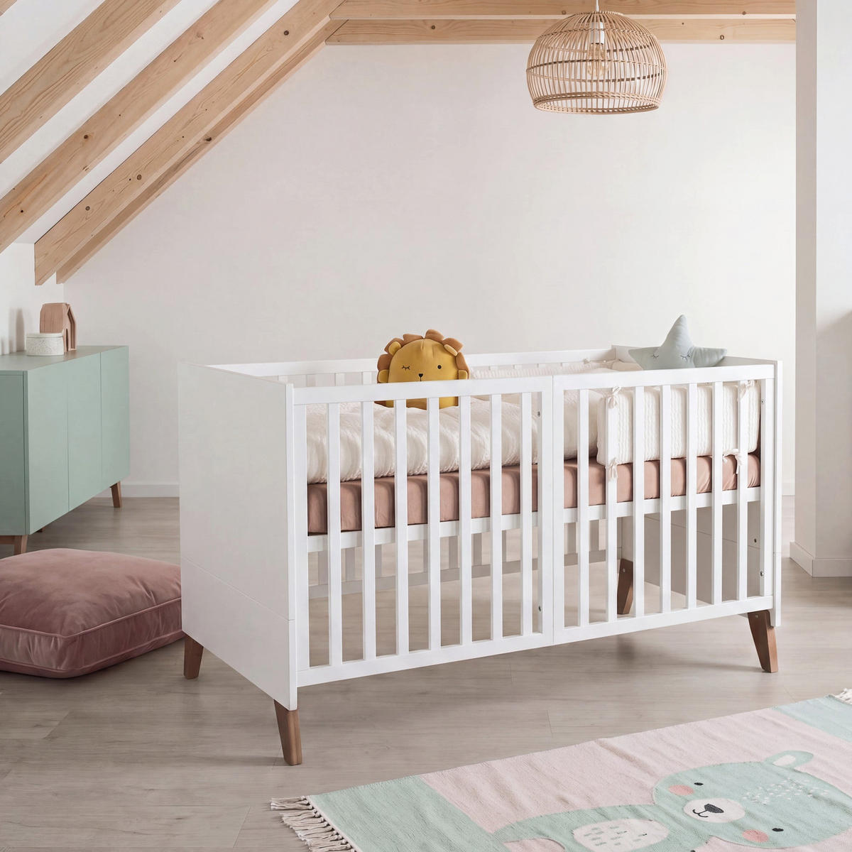 BABYBETT Ole 70 x 140 cm - Eichefarben/Weiß, Holz/Holzwerkstoff (70/140cm) - Roba