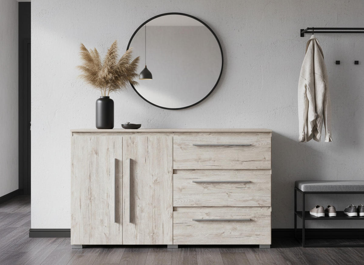 SIDEBOARD Bali Kommode Eiche Sand - Eichefarben/Silberfarben, Holzwerkstoff/Kunststoff (169/92/50cm) - arthur berndt