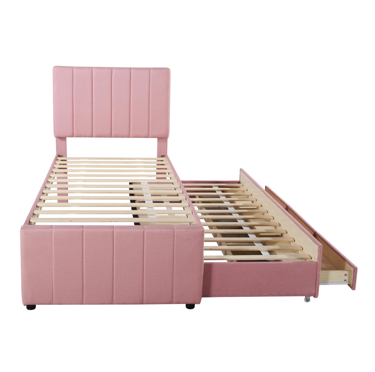 POLSTERBETT 90x200 cm Rosa mit Ausziehbett, 3 Schubladen und verstellbarem Kopfteil - Rosa, Textil (90/200cm) - IVMEU