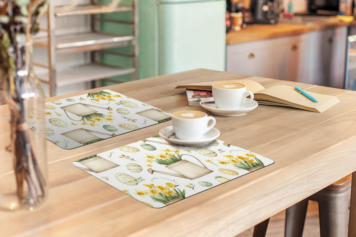 PLATZSETS 6er-Set Gießkanne - Blumen - Eier Placemats 45x30 cm - Weiß, Kunststoff (0.3/45/30cm) - MuchoWow