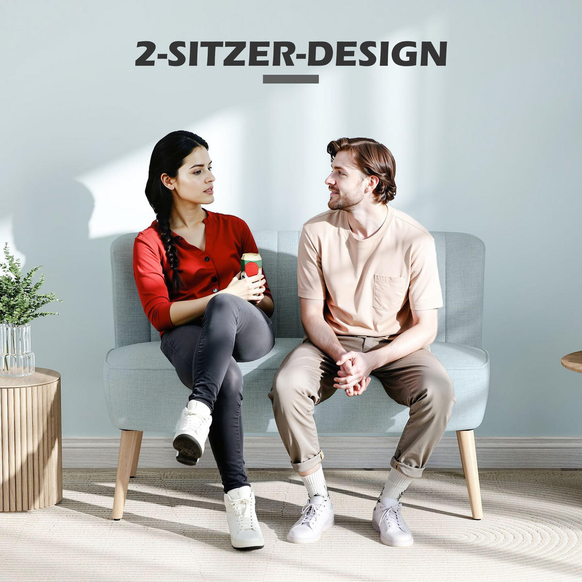 SOFA 2-Sitzer Couch Stoffsofa Sitzmöbel Polstersofa Loungesofa breit Hellgrün - Hellgrün/Naturfarben, Holz/Textil (56.5/77/117cm) - HOMCOM