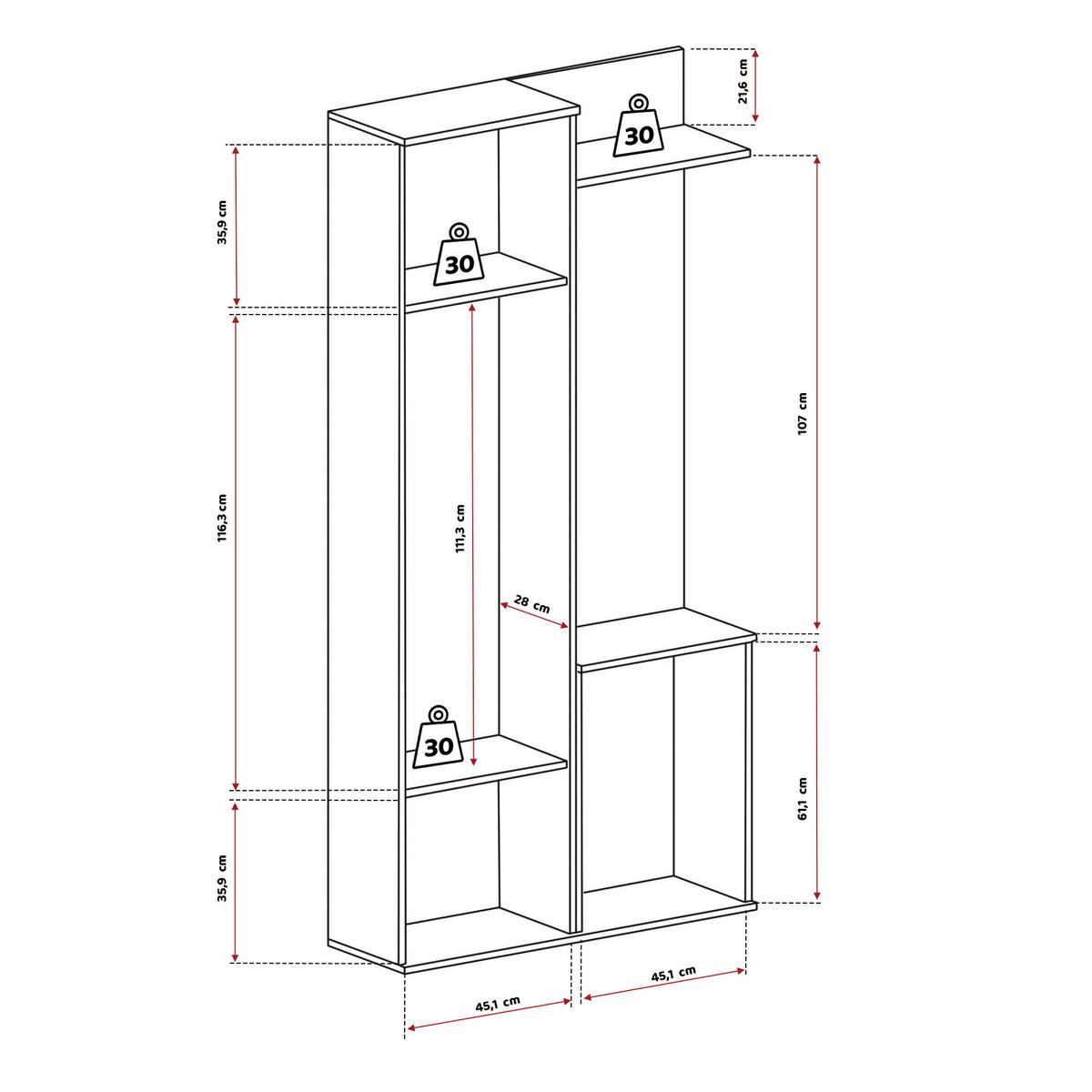 GARDEROBENSCHRANK mit Spiegel-mit Ablagen und Kleiderstange - Braun/Weiß, Holzwerkstoff (97/195/30cm) - Idohome