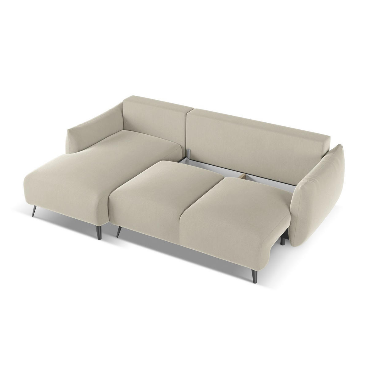 ECKSOFA mit Schlaffunktion Samt Stoff Creme - Perlmutt/Creme, Textil/Metall (162/242cm) - LaMiaSofa