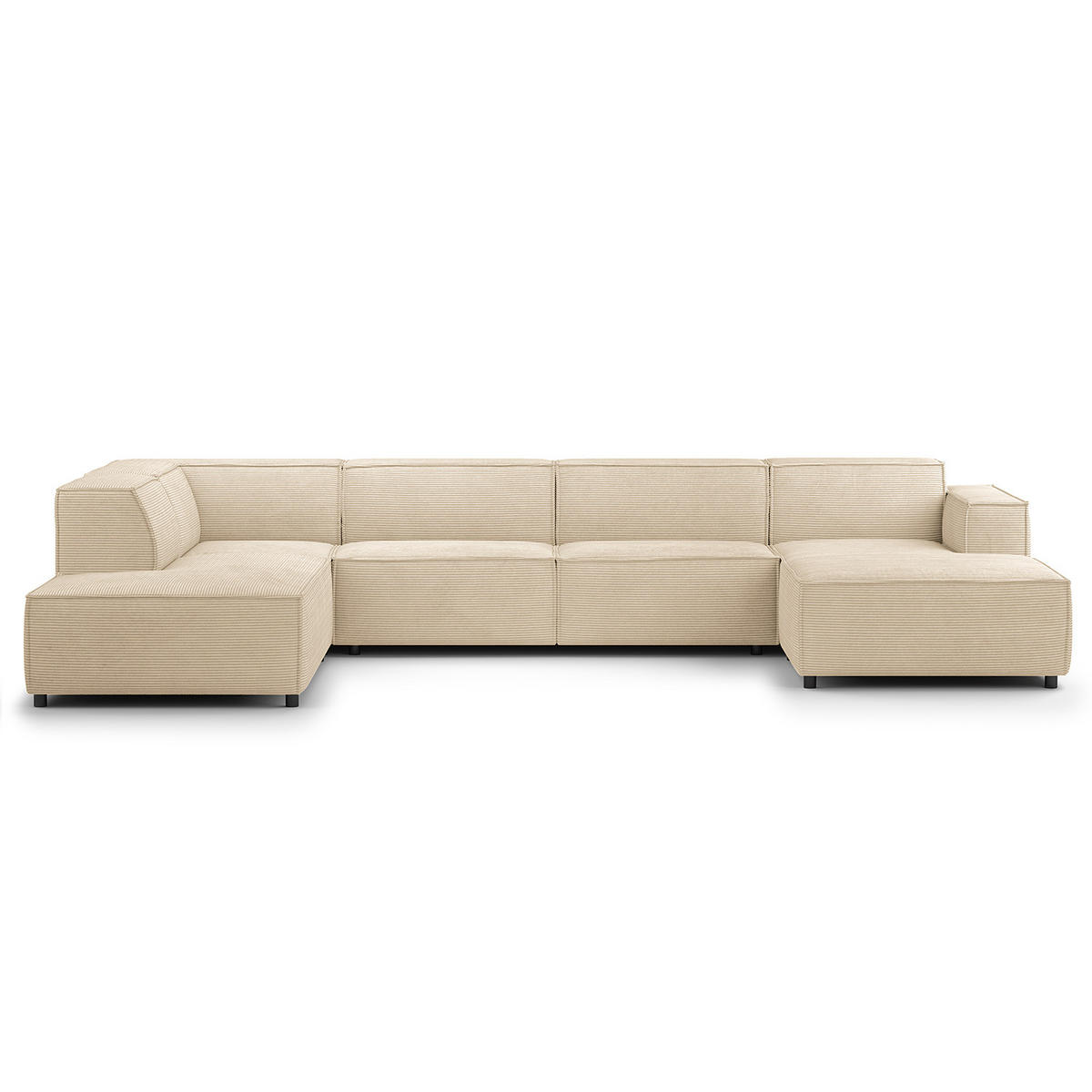 WOHNLANDSCHAFT mit Longchair & Ottomane - Beige/Schwarz, Kunststoff/Textil (369/70/234cm) - home24