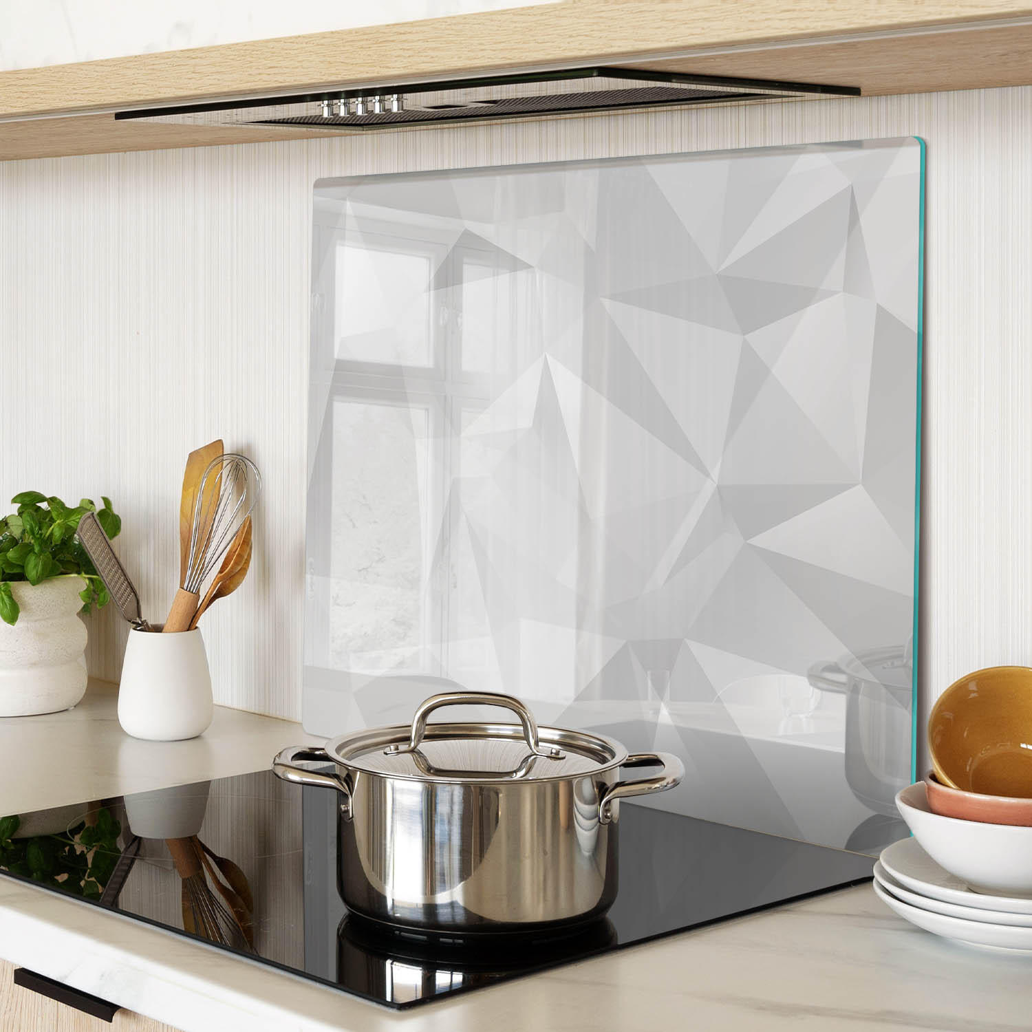 GLASPLATTE 60x52 cm Abstrakte Dreiecke - Weiß, Glas (60/0.4/52cm) - TULUP