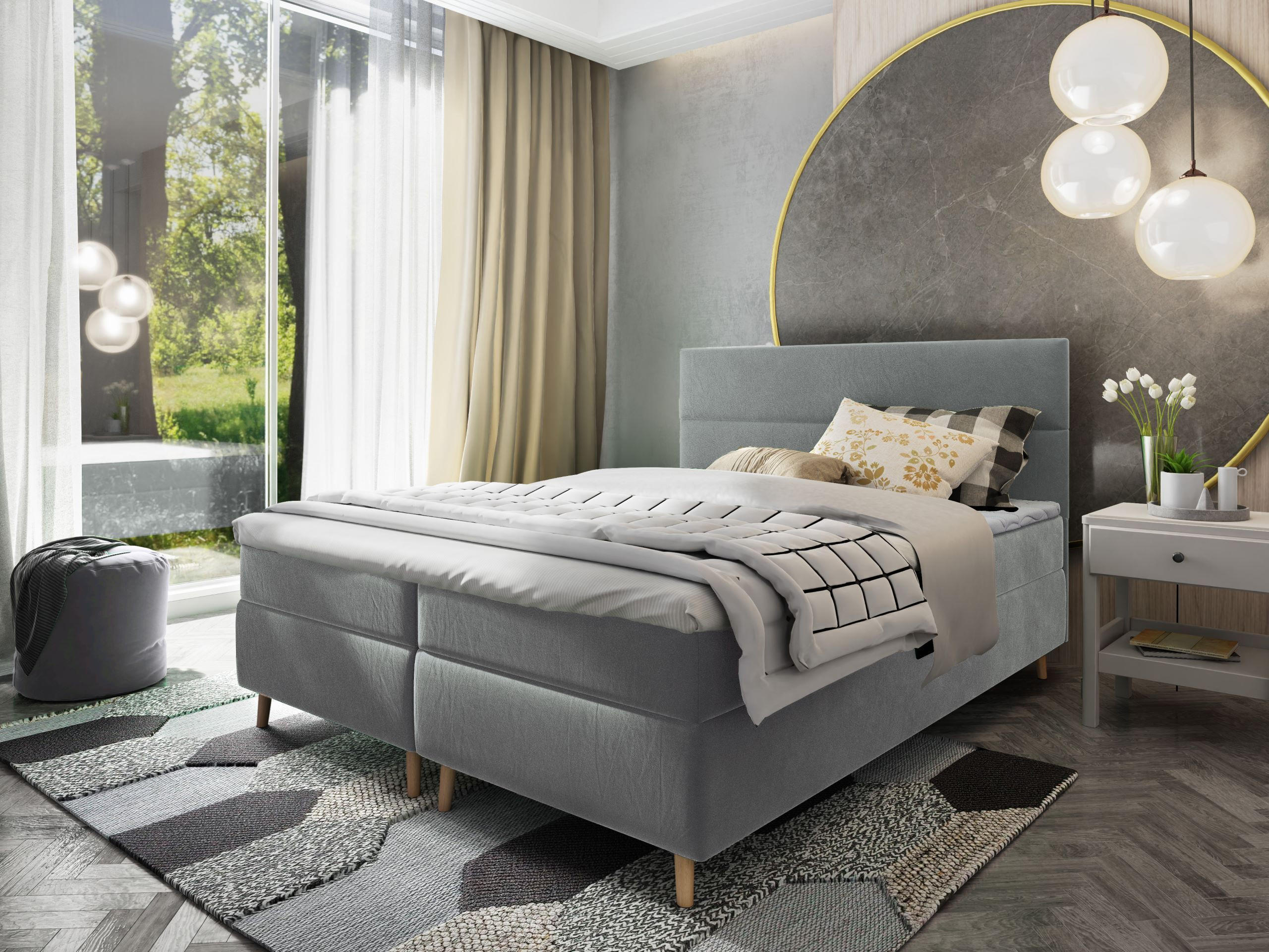 BOXBETT SANTA 140x200 cm mit Matratze und Topper - Hellgrau - Hellgrau, Holz (140/200cm) - MASSENO