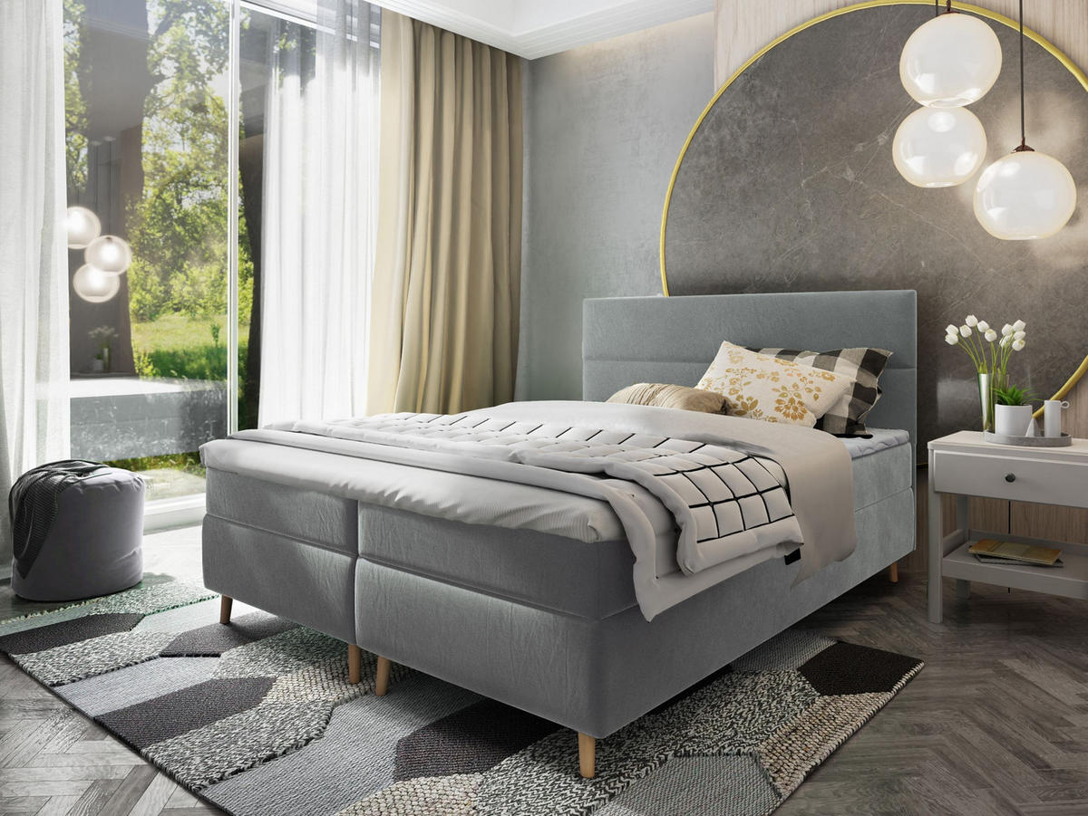 BOXBETT SANTA 140x200 cm mit Matratze und Topper - Hellgrau - Hellgrau, Holz (140/200cm) - MASSENO