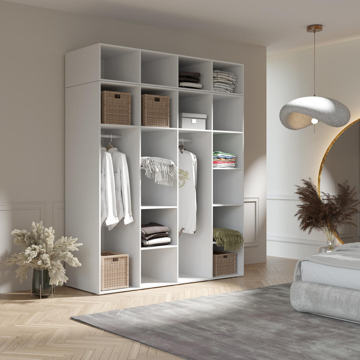 DREHTÜRENSCHRANK mit Aufsatz Napoli 4D 200 Eiche Cremona (schwarzer oder goldener Griff) - Eichefarben/Silberfarben, Holzwerkstoff/Kunststoff (200/35/60cm) - mzm24