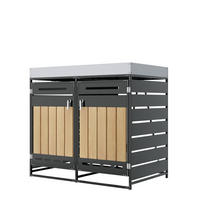 MÜLLTONNENBOX mit Pflanzkasten,Vertikale Holzmaserungspaneele 2er-Set - Grau, Metall (131/120/79cm) - PARAFTA HOME
