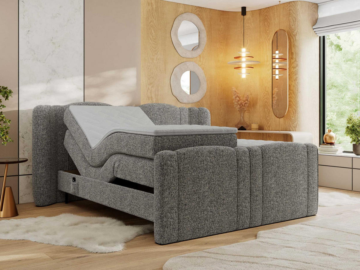 BOXBETT FORTINA 160/200 - Grau Struktur - H4 - Grau, Holz/Textil (160/200cm) - MKS