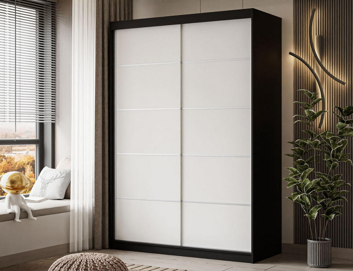 KLEIDERSCHRANK CAMARO PLUS 150 cm Schiebetürenschrank Schwarz / Weiß - Schwarz/Weiß, Holzwerkstoff (150/215/59cm) - Lookway