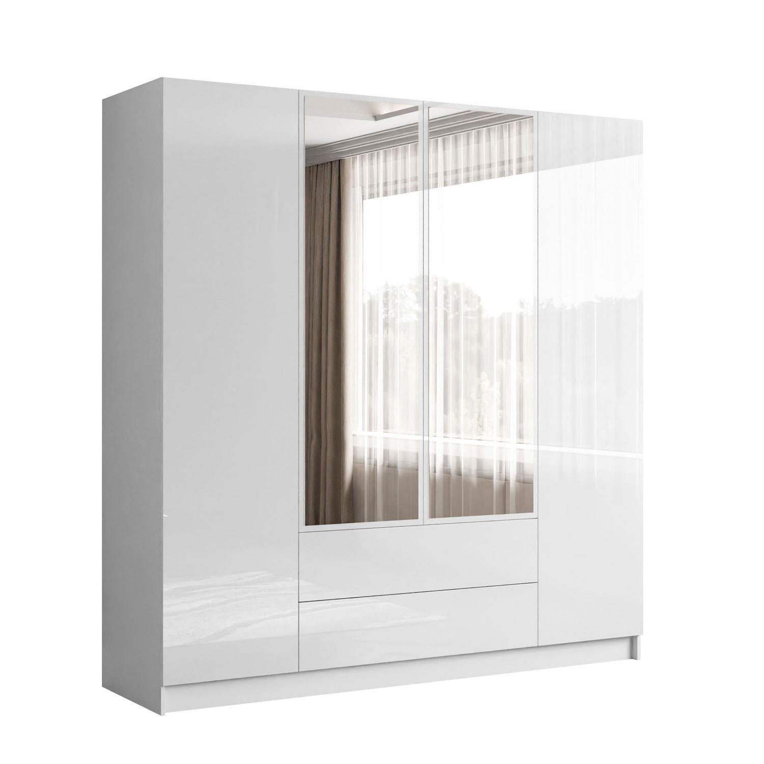 Lookway Kleiderschrank Weiß Hochglanz 200x200x57 cm