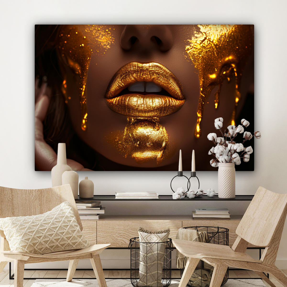 LEINWANDBILD Frau - Gold - Luxus - Porträt Groß 140x90 cm - Goldfarben, Textil (140/90cm) - MuchoWow