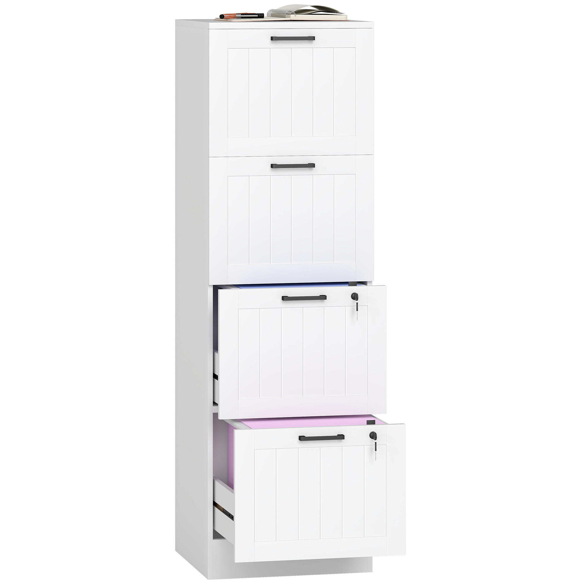 AKTENSCHRANK DE-14477 4 abschließbare Schubladen mit Hängeakten Weiß - Weiß, Holzwerkstoff (40/131/40cm) - ComfortXL