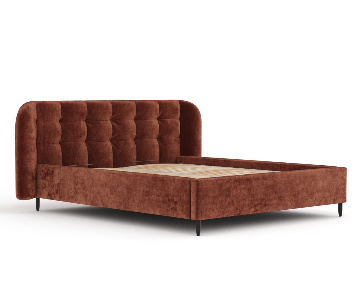POLSTERBETT Nuno Kupferfarbe 120/200 cm im Chenille-Stoff - Schwarz/Naturfarben, Holz/Holzwerkstoff (120/200cm) - Maison de Reve