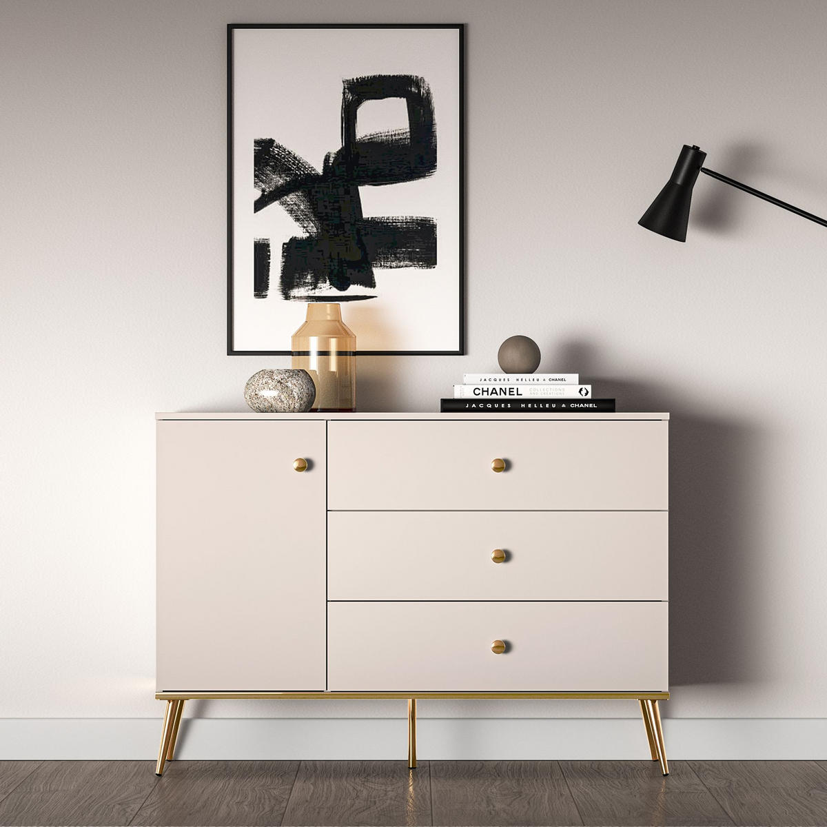 KOMMODE FRALIA,Creme - Creme, Holzwerkstoff (120/85/40cm) - KONSIMO®