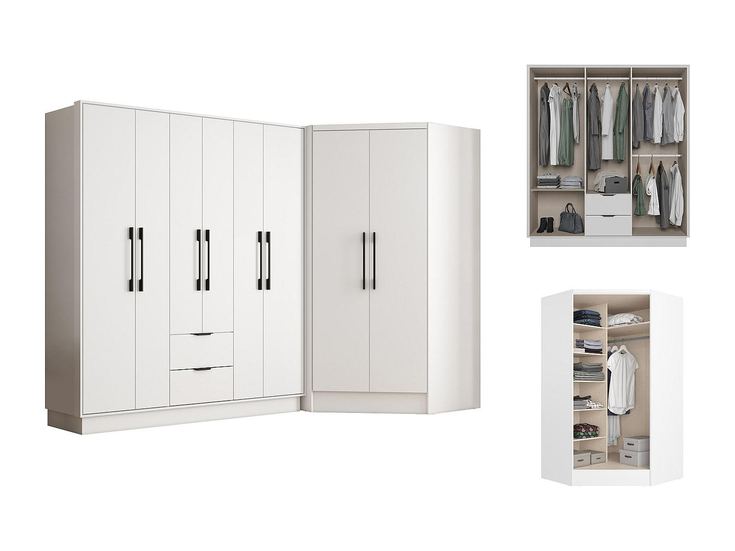 KLEIDERSCHRANK - 263.5 cm x 101.5 cm - Holz, Platte - Weiß - FEOVA - Weiß, Holz (263.5/182/101.5cm) - Vente-Unique