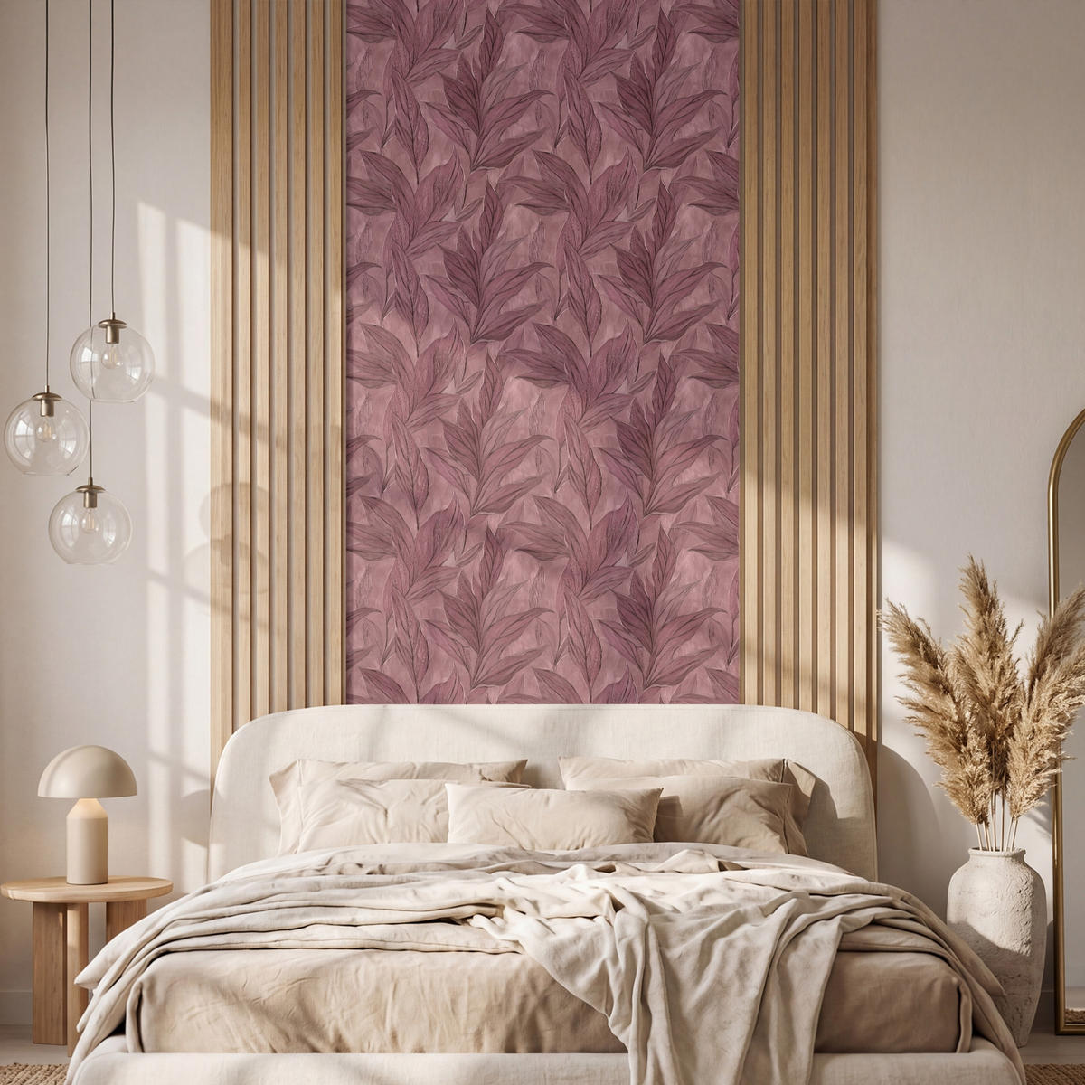 TAPETE - Blätter - Muster - Lila - 100x240 cm - Altrosa, Papier (100/240cm) - OnlyWow