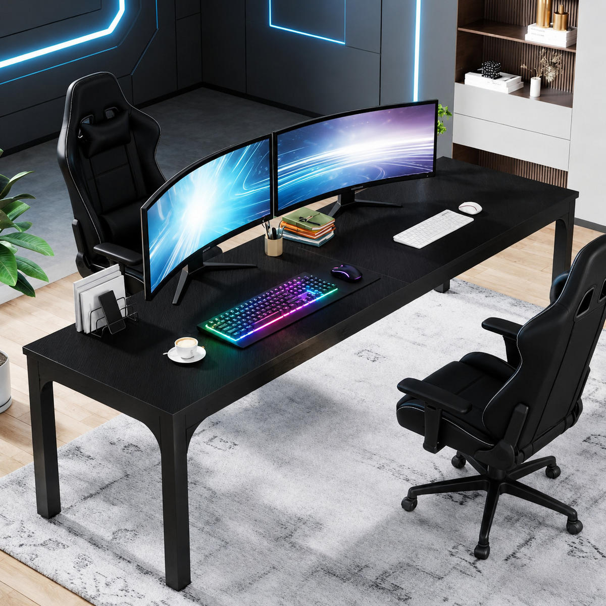 ESSTISCH 200 x 70 cm Holzoptik Schwarz für 6-8 Personen - Schwarz, Metall (200/70/75cm) - Meubliv