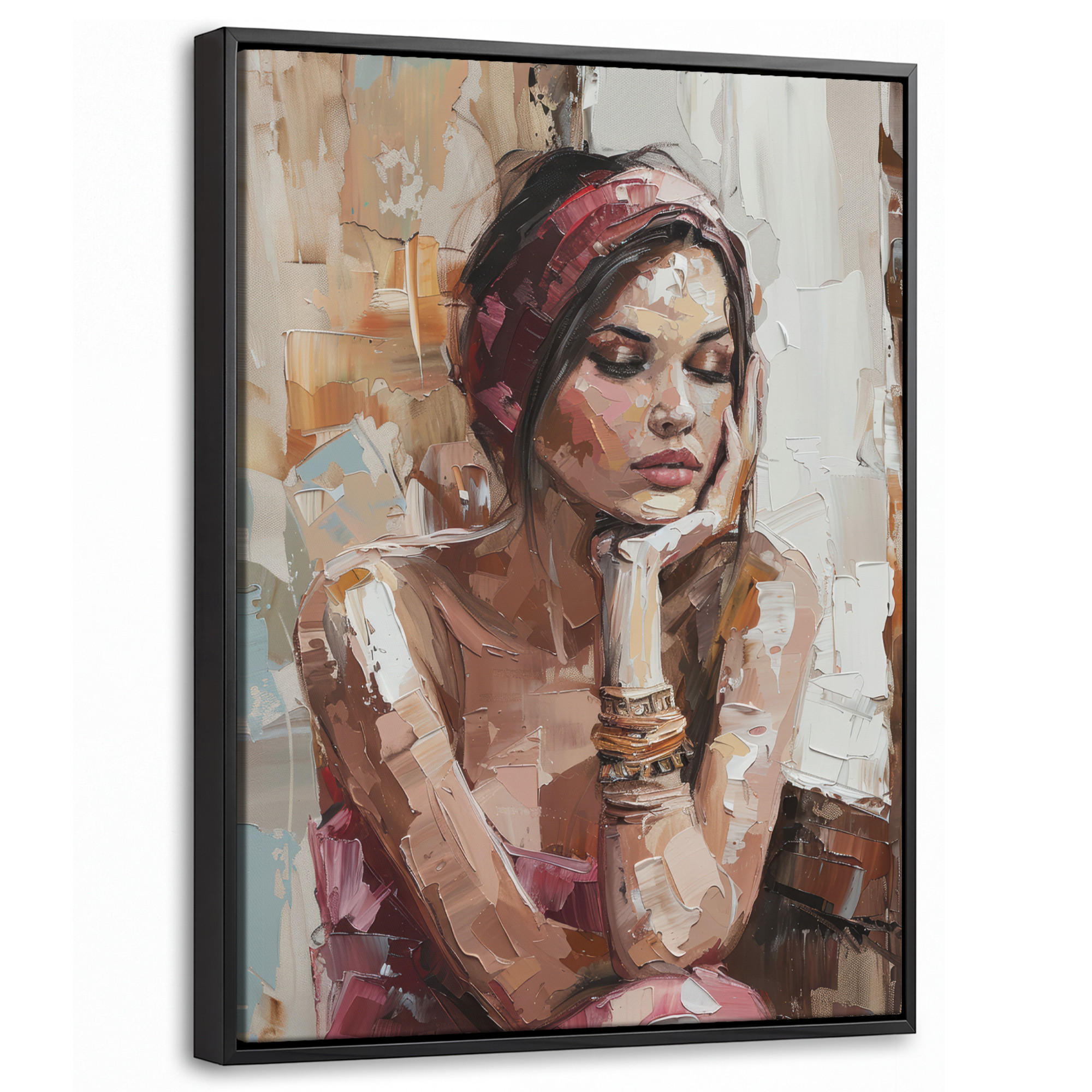 LEINWAND Bilder mit Rahmen - Frau - Lackierung - Porträt - Modern - 30x40 - Altrosa, Textil (30/40cm) - MuchoWow