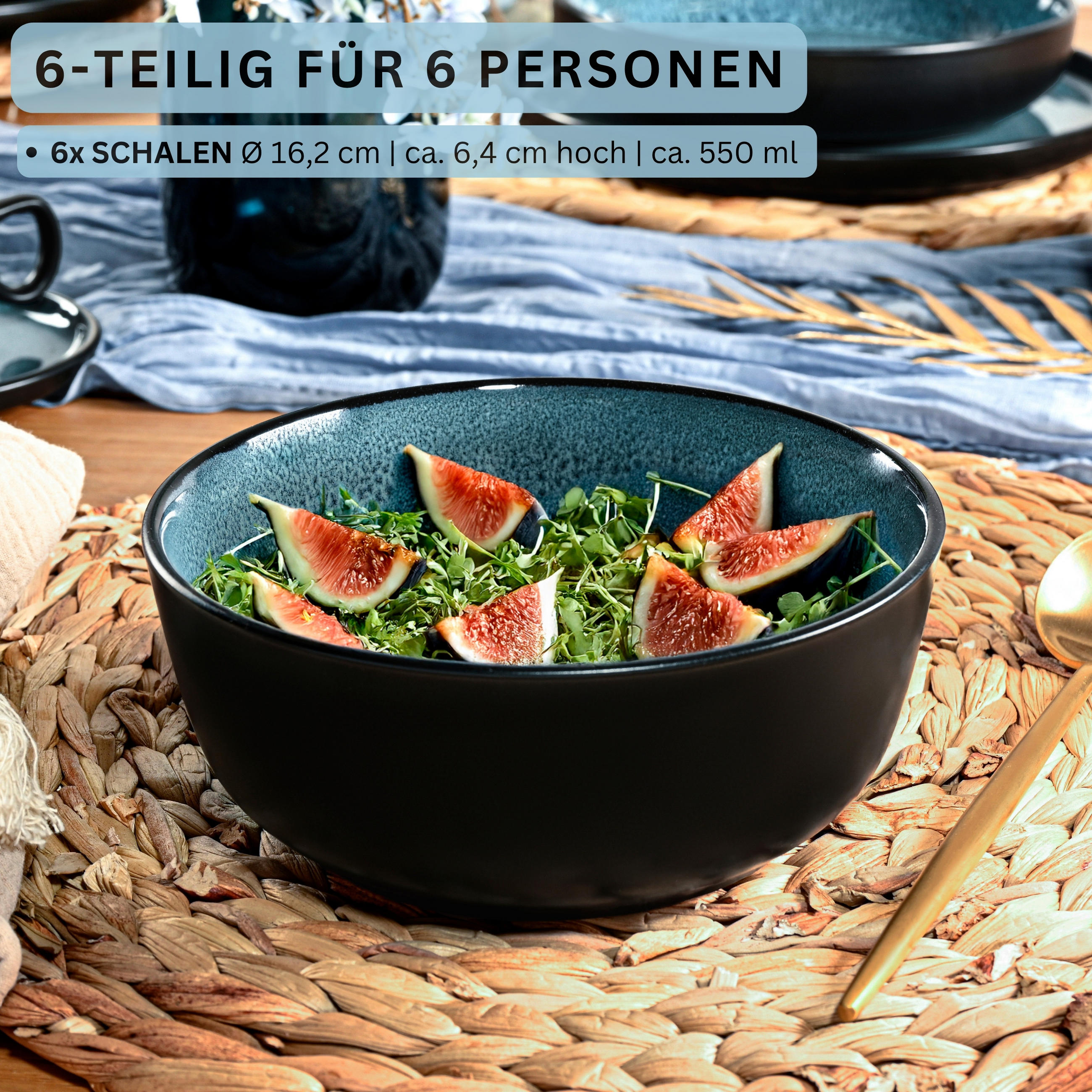 SCHALEN SET VIGO - 6 teilig aus Steingut - Blau, Stein (16.2cm) - Sänger