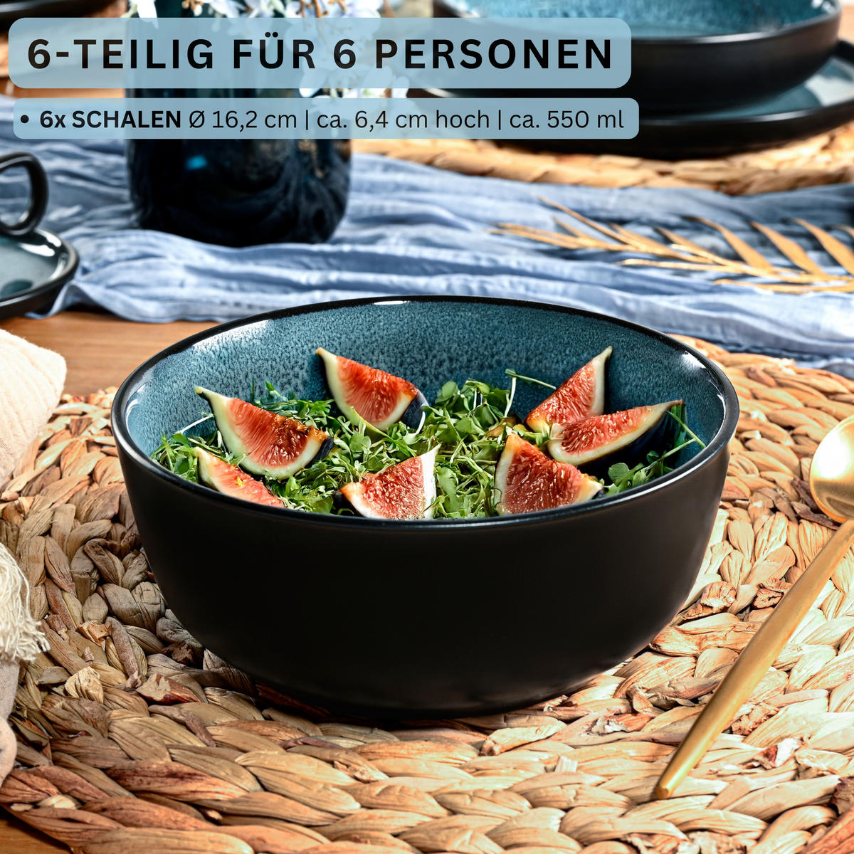 SCHALEN SET VIGO - 6 teilig aus Steingut - Blau, Stein (16.2cm) - Sänger