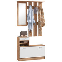 GARDEROBE DE-16812 3-in-1 mit Spiegel, 6 Haken & Schuhbank - Walnussfarben, Holzwerkstoff (10/102/90cm) - ComfortXL