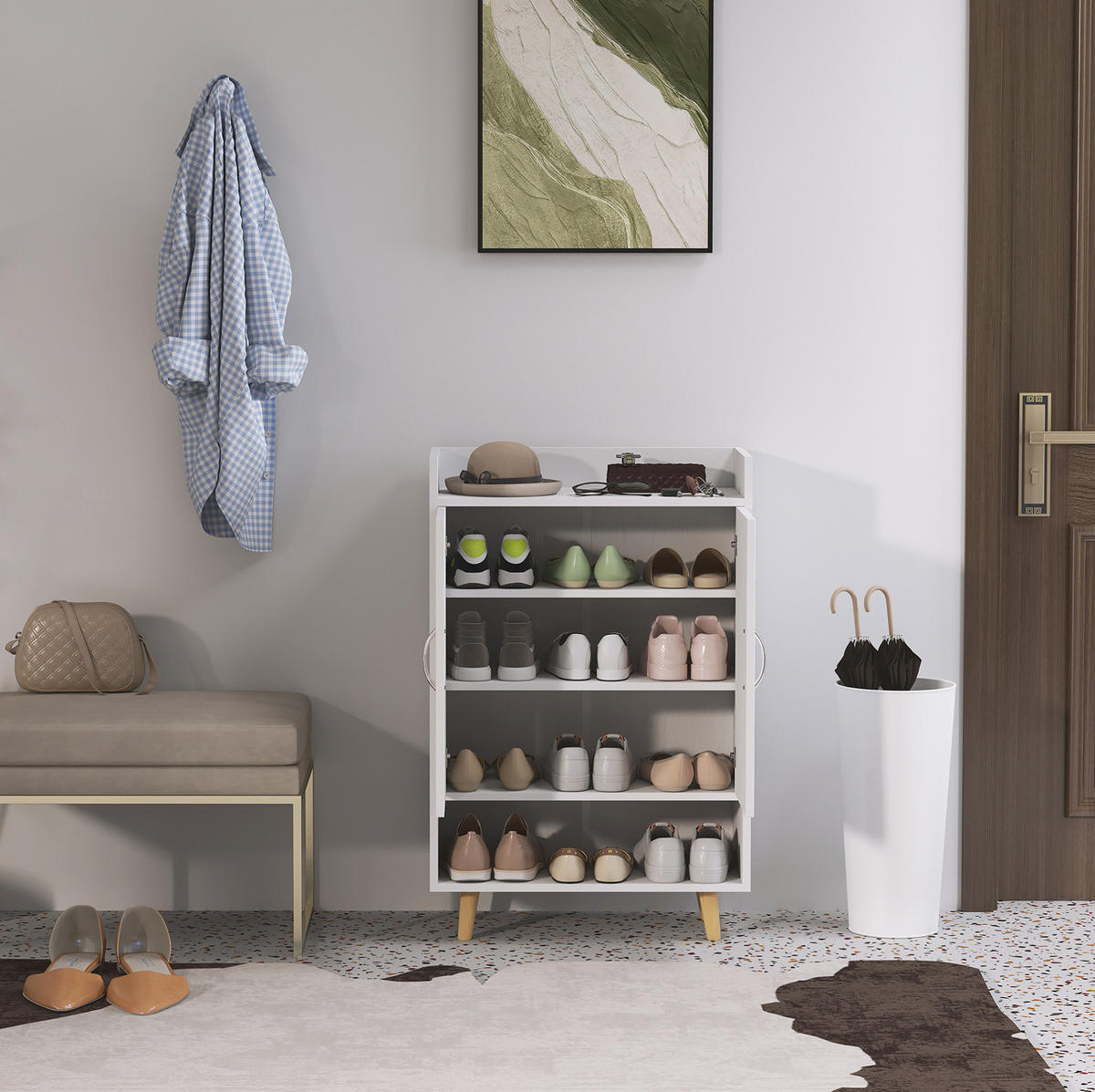 SCHUHSCHRANK 60/30/92 cm mit Türen und 3 Innenböden, platzsparend und kippsicher, Weiß - Weiß, Holzwerkstoff (60/92/30cm) - Redom