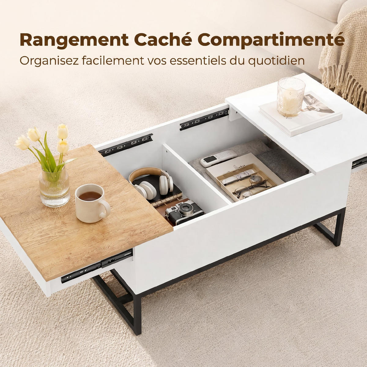 COUCHTISCH PANG-V7R3K9 Weiß - Weiß, Metall (100/50/45cm) - PANGIVO