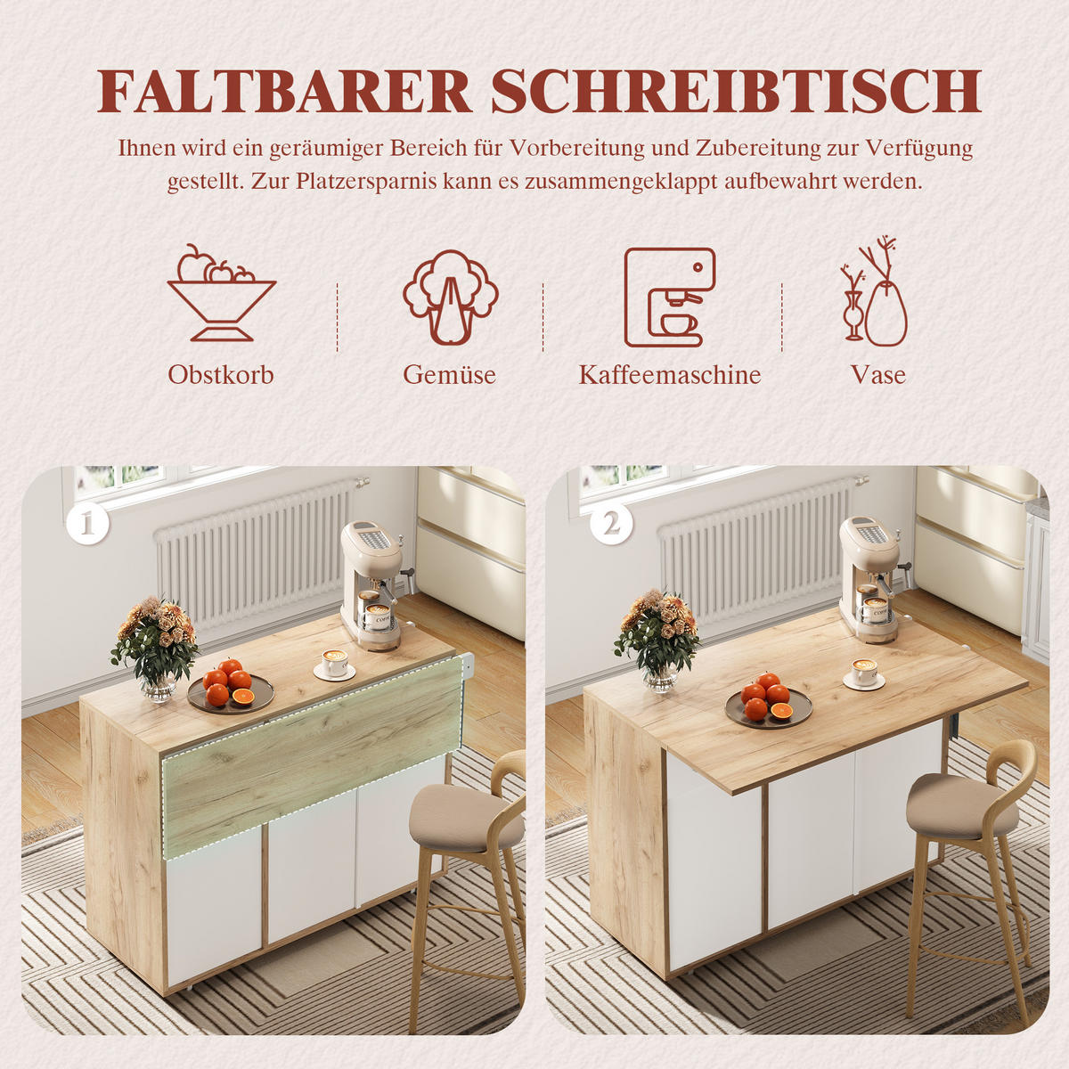 KÜCHENINSEL in Weiß Servierwagen mit Schubladen und 360°-Lenkrollen für Küche und Wohnzimmer, B120/T46/H85 cm - Weiß, Holzwerkstoff/Metall (120/85/46cm) - STILVORA