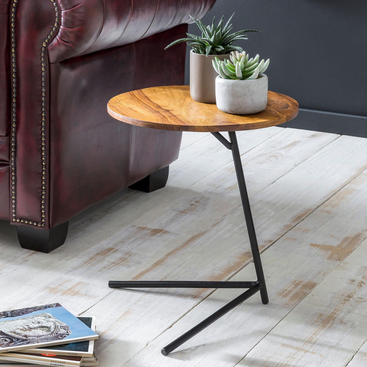 BEISTELLTISCH – Massivholz Metall große Platte Industrial - Schwarz/Braun, Holz/Metall (40/40/46cm) - KADIMA DESIGN
