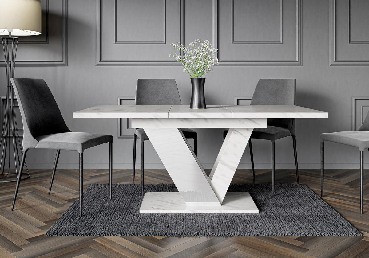 ESSTISCH Bianco Weiß Marmoptik Ausziehbar 120 - 160 cm - Weiß, Holzwerkstoff (120/80/76cm) - PROSPERO