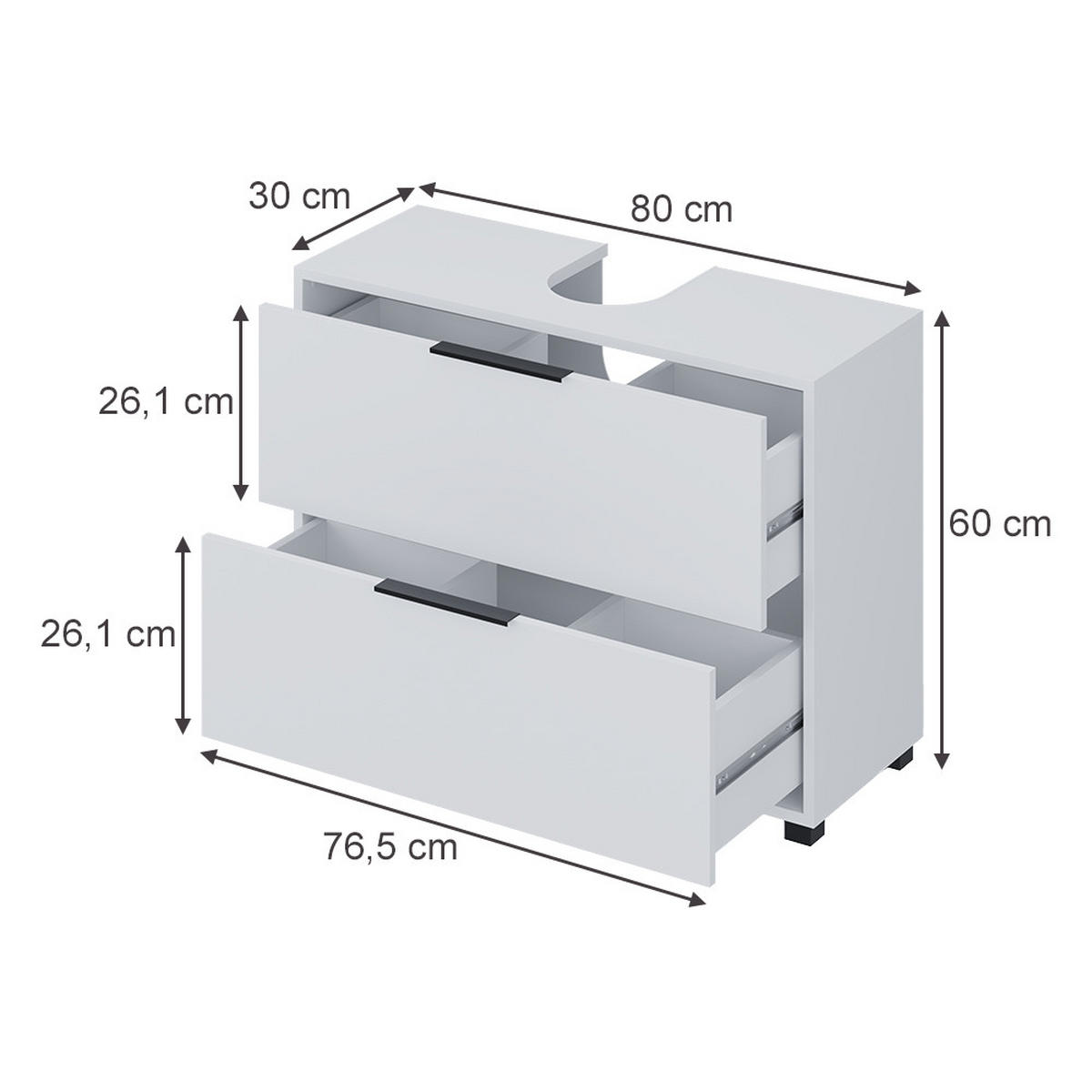 WASCHBECKENUNTERSCHRANK Alina Weiß 80 x 60 cm mit 2 Schubladen - Weiß, Holzwerkstoff (80/60/30cm) - Vicco