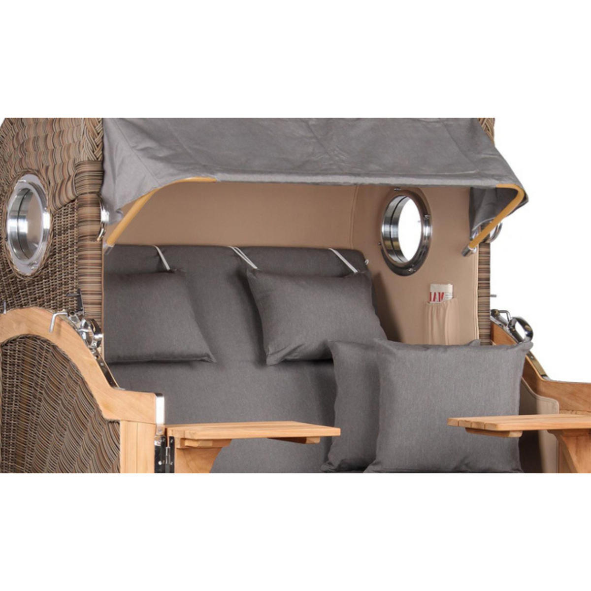 STRANDKORB Baltikum Teak 2,5 Sitzer - Braun/Grau, Holz/Metall (142/170/95cm) - Mr. Deko