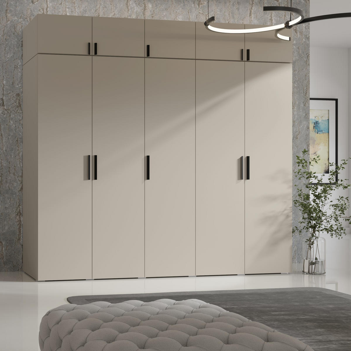 DREHTÜRENSCHRANK mit Aufsatz Napoli 5D 250 Kaschmir (schwarzer oder goldener Griff) - Kaschmir/Silberfarben, Holzwerkstoff/Kunststoff (250/35/60cm) - mzm24