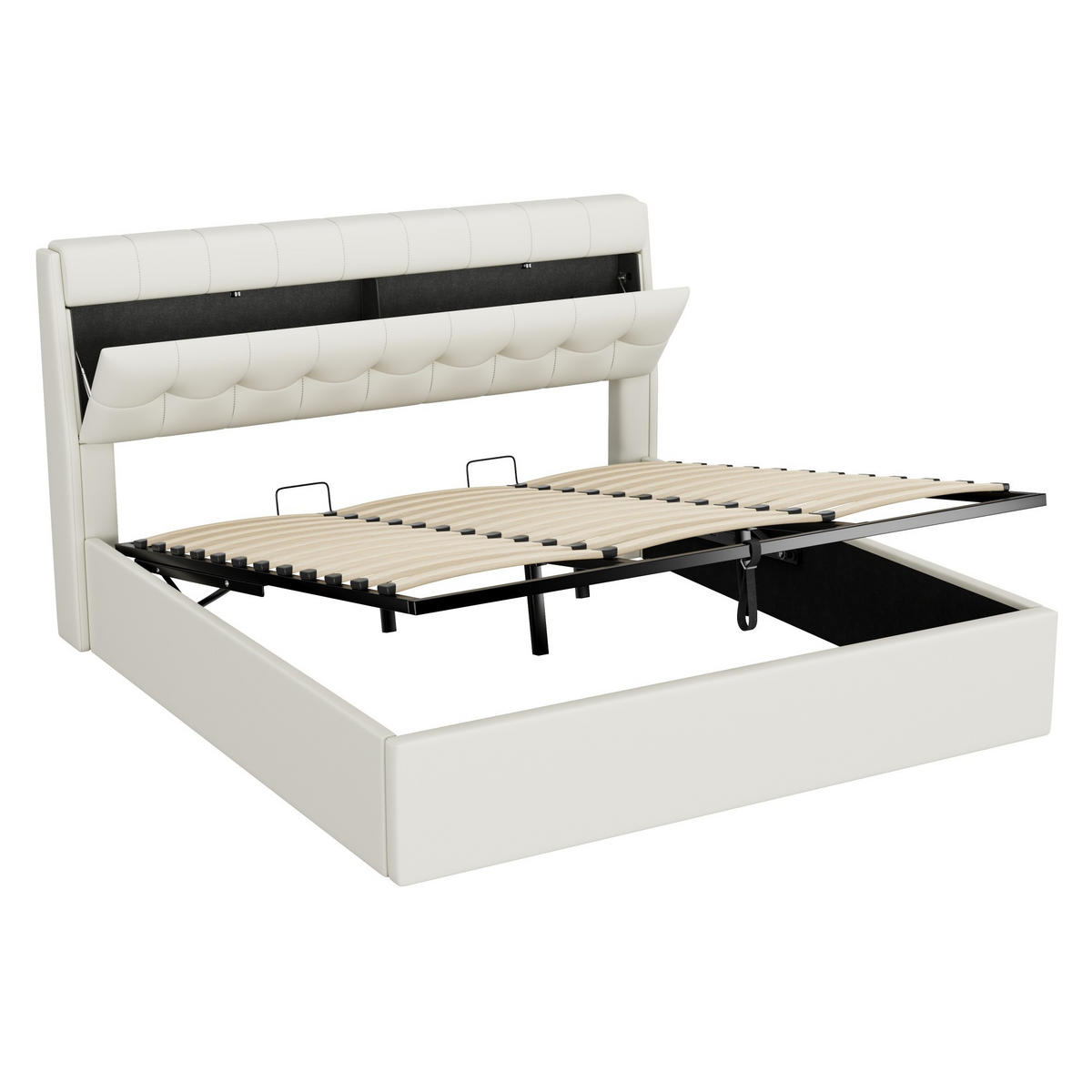 POLSTERBETT 180x200cm Weiß PU Mit Hydraulik & Verdecktem Stauraum - Weiß, Leder (180/200cm) - FLIEKS