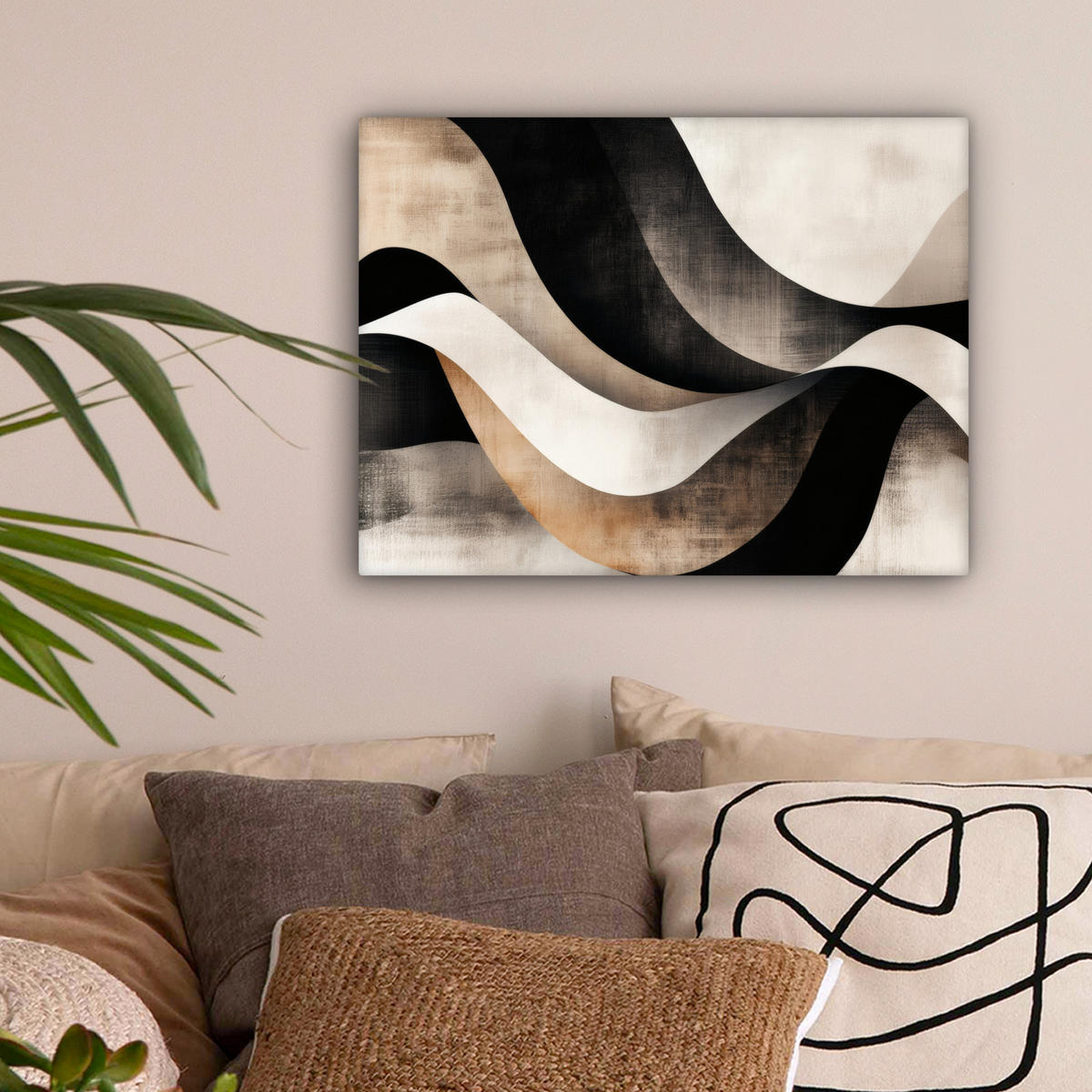 LEINWANDBILD Abstrakt - Wellen - Schwarz - Verwittert Wandbild 40x30 cm - Trüffeleichefarben, Textil (40/30cm) - MuchoWow