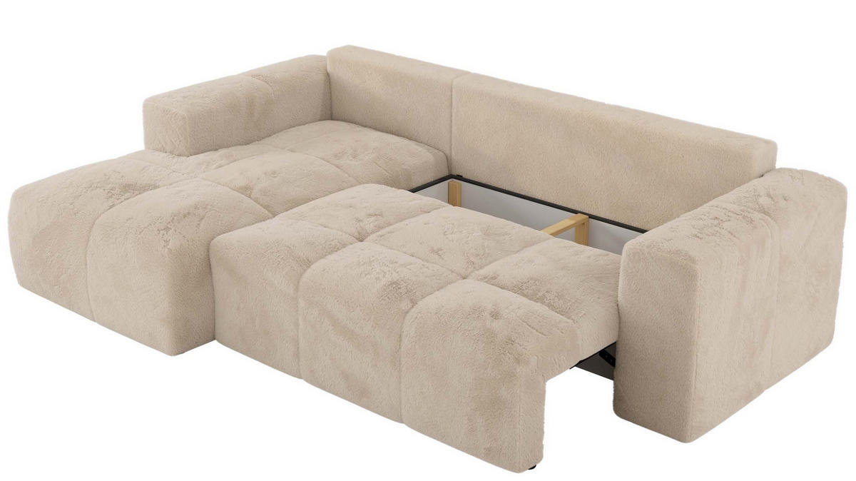 ECKSOFA MONIVA Creme Plüsch - Links - Creme/Schwarz, Textil (164/266cm) - MKS