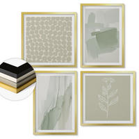 WANDBILDER 4er Set - 50x50 cm & 40x60 cm Goldrahmen - Abstrakte Aquarellpflanzen - Goldfarben, Kunststoff (50/50cm) - ArtPrintCave