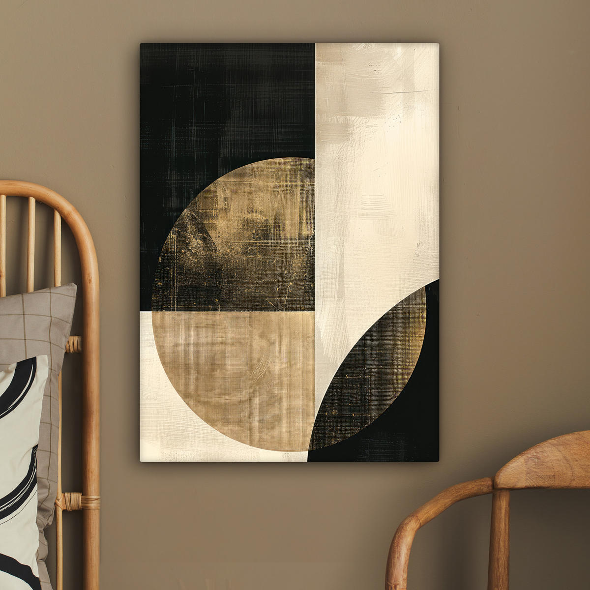 LEINWANDBILD Abstrakt - Geometrische Formen - Schwarz - Gold 60x80 cm - Ecru, Textil (60/80cm) - MuchoWow