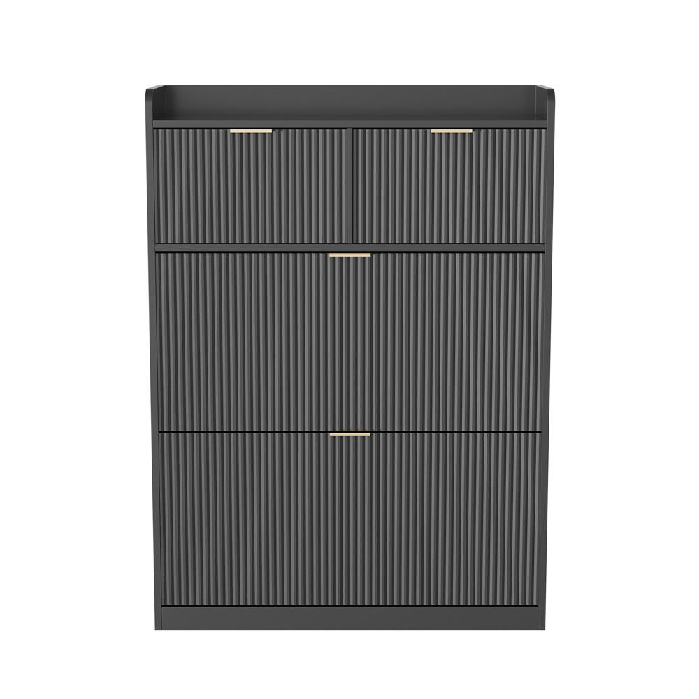 SCHUHSCHRANK im modernen - Kompakter Kipp-Schuhkipper mit 2 Schubladen und 2 Klappen - Schwarz - Schwarz, Holzwerkstoff (24/110/80cm) - DELFA