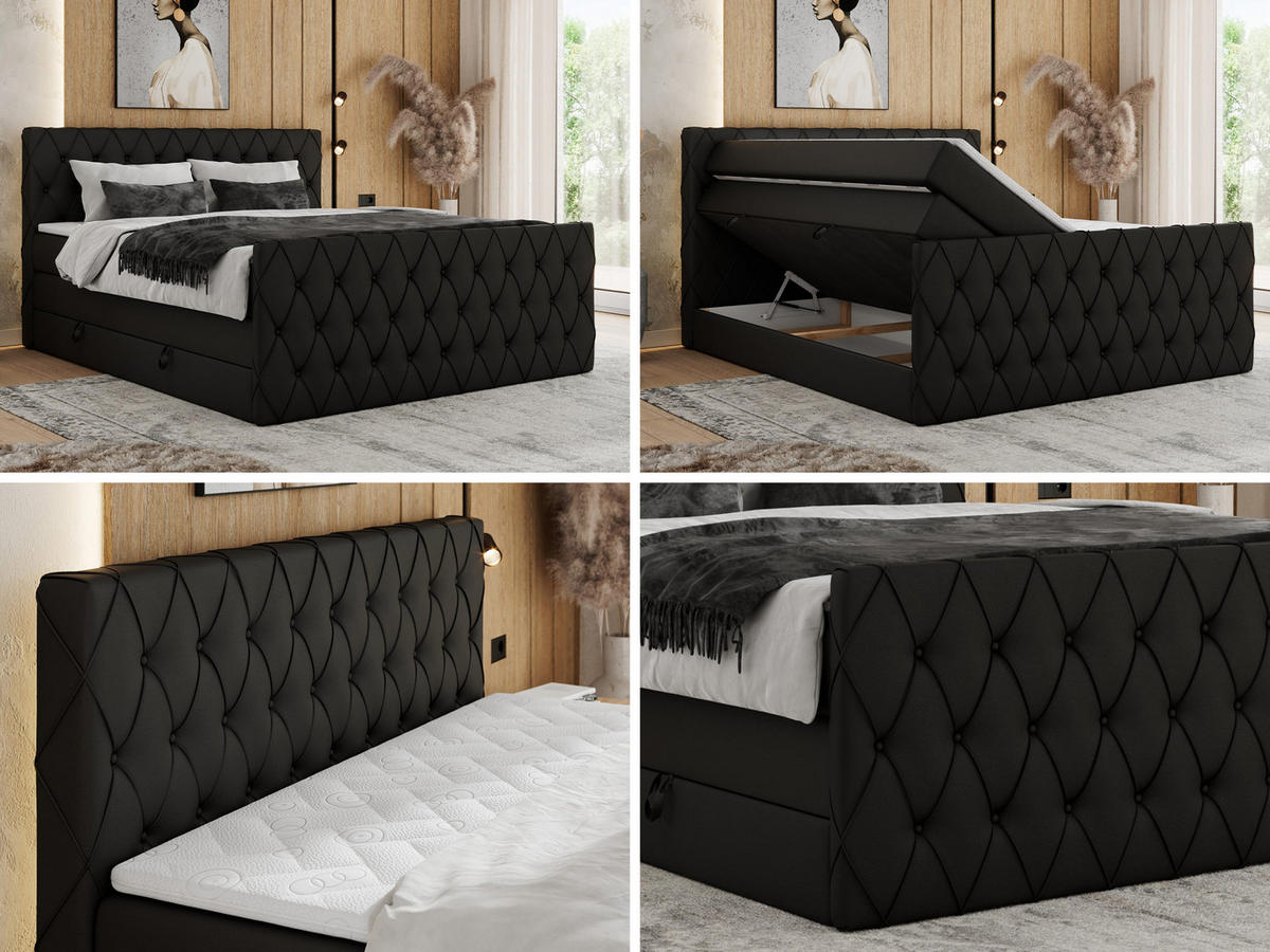 BOXSPRINGBETT MIREN KING DUO 140/200 Schwarz Kunstleder - H4 - Schwarz, Holz/Textil (140/200cm) - MKS