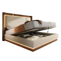 POLSTERBETT 140/190 cm aus Leinen und Holz mit LED und Bettkasten Beige - Beige, Textil (140/190cm) - Modenvie
