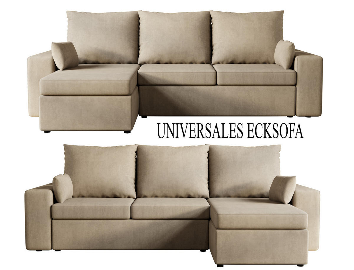 ECKSOFA Paco mit Bettkasten und Schlaffunktion, L-Form/XL-Form, Velourstoff, Universal - Beige, Holzwerkstoff (246/145cm) - 4ALL HOME