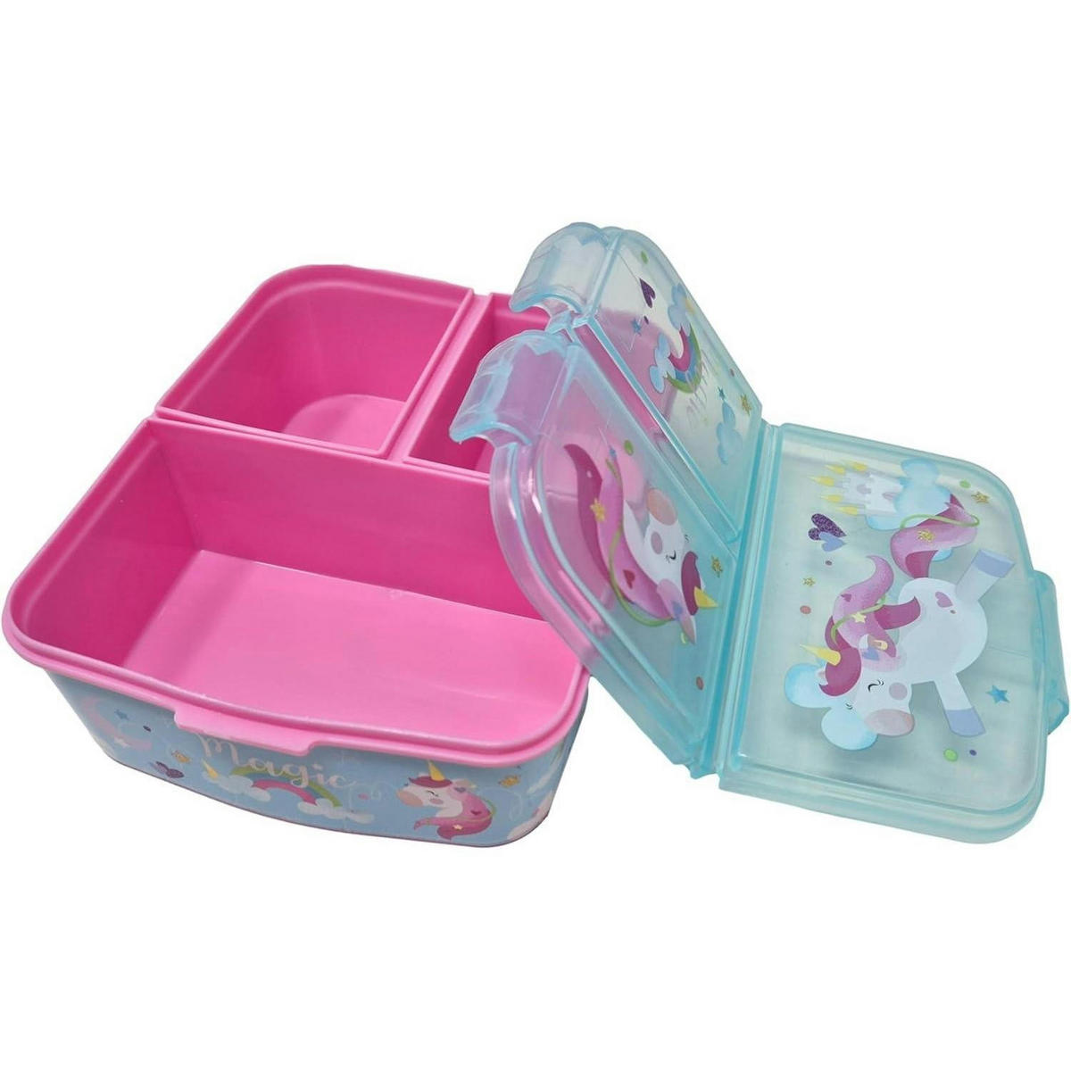 BROTDOSE mit Fächern Einhorn Motiv BPA frei 18 cm - Multicolor, Kunststoff (14/7/18cm)